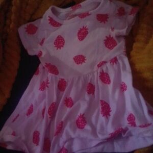 Pink Strawberry Print Dress For Baby Girls